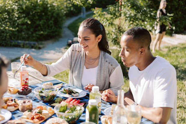 Eating at picnic table