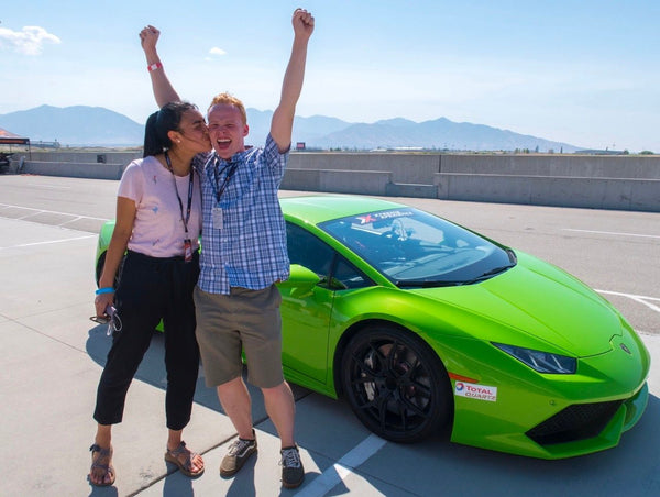 Green Lamborghini on track