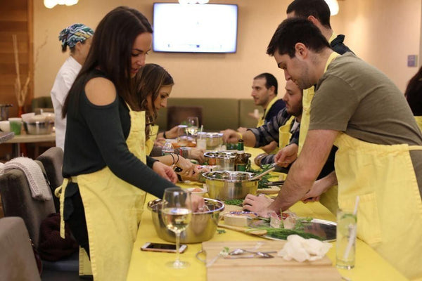 Group making dumplings