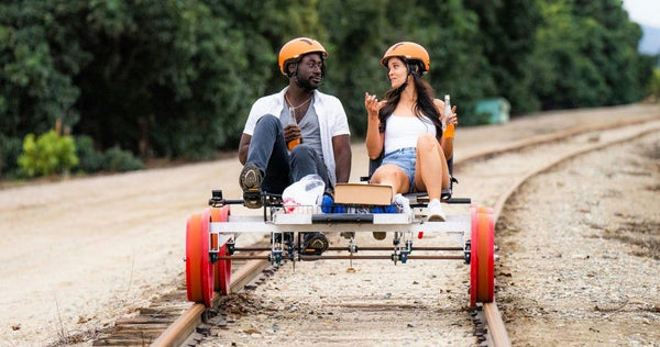 couple on railbikes