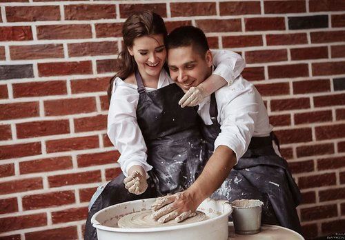 couple at pottery studio