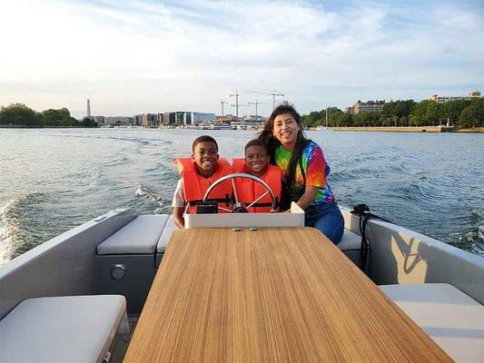 driving boat with kids