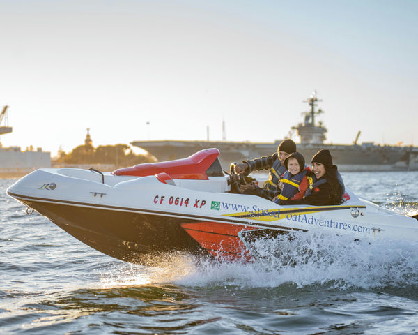 family fun in speed boat