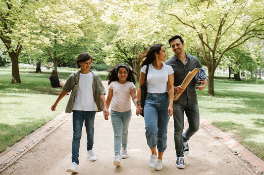 family walking down the street