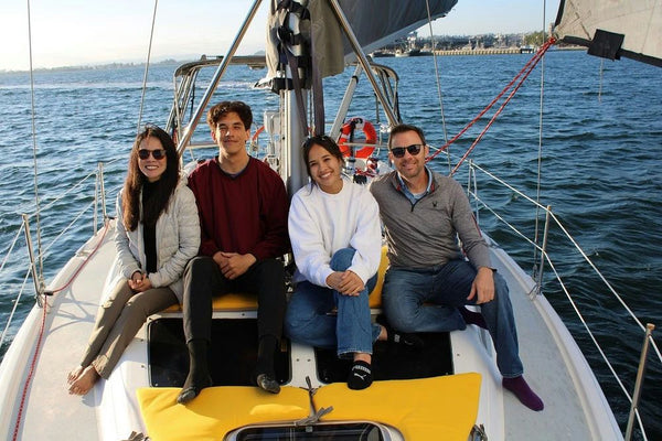 mother and son on yacht