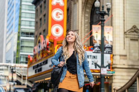 girl in front of chicago theater