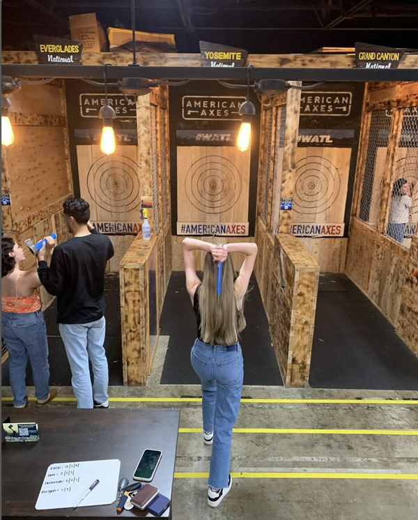 large group at axe throwing place