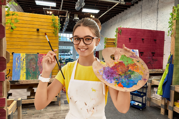 girl with paint and easel