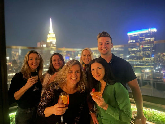 group at rooftop bar