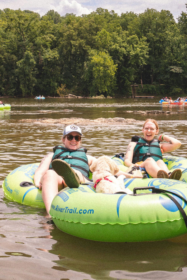 group with dog  tubing