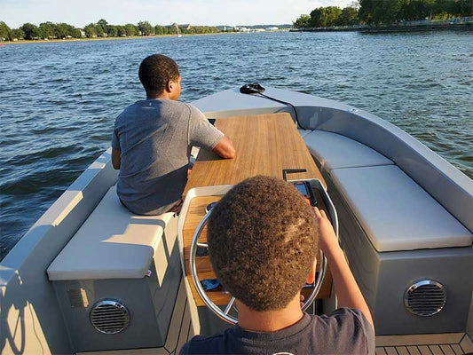 driving boat with kids