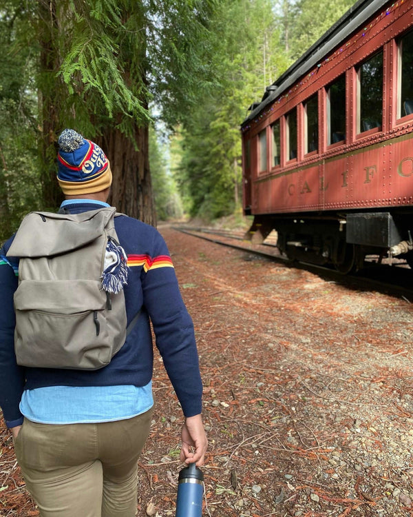 woman with backpack hiking