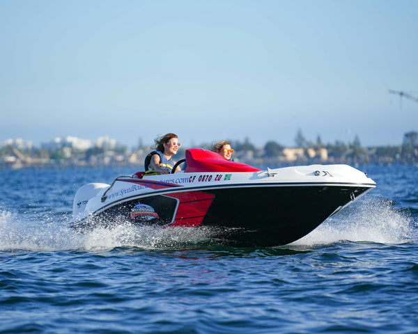 family fun in speed boat