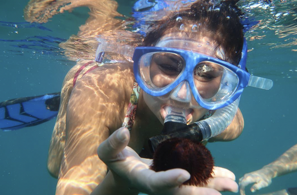 person snorkeling with camera