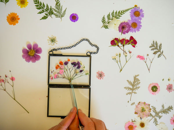 putting pressed flowers in frame