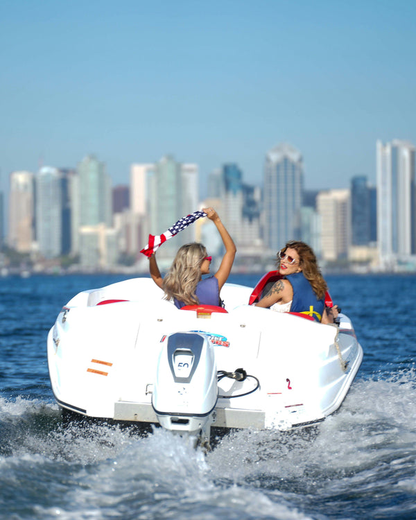 family fun in speed boat