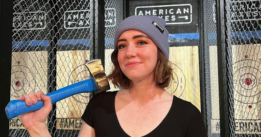 large group at axe throwing place